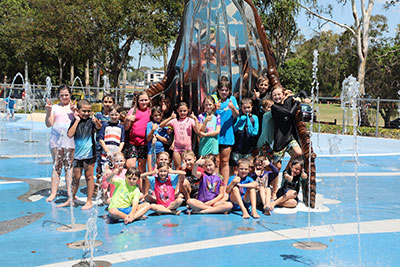 Awash with success ... students from Gundiah State School enjoy a day out at WetSide Water Park as their prize for winning the 2018 School Water and Waste Wise Garden Competition.